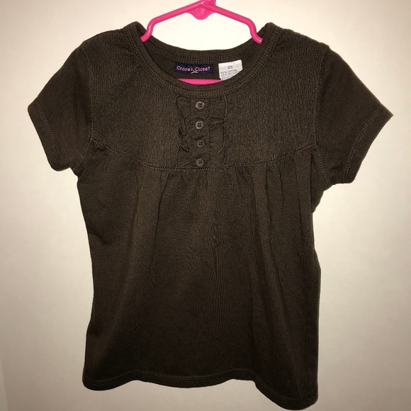 Brown Ruffle Button Shirt - Picture 1 of 2